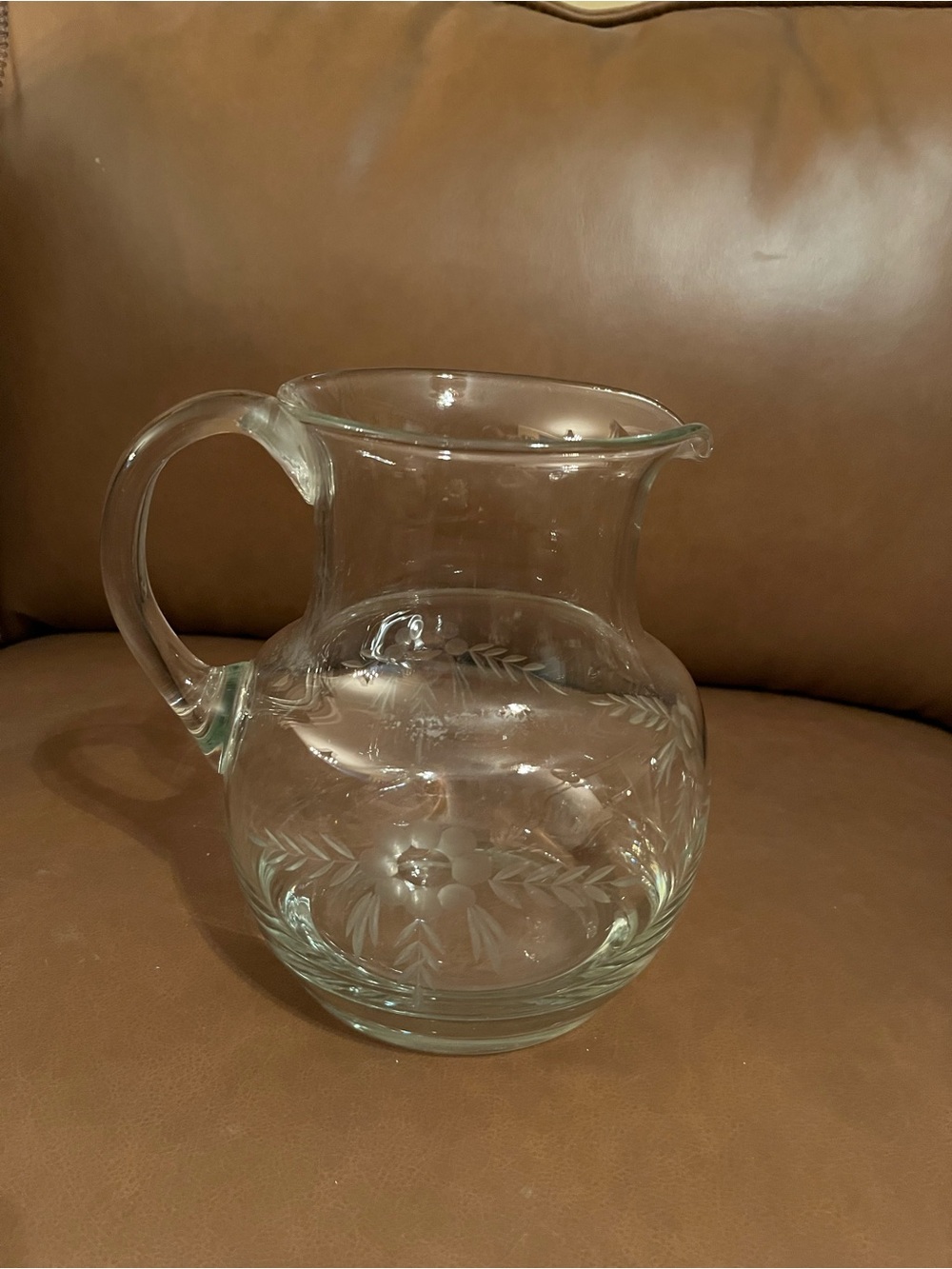 RARE FIND Etched Glass Pitcher - Clear Floral Design